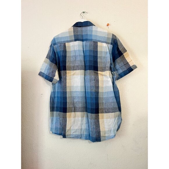 Tommy Bahama Relax Island Modern Fit Plaid Linen Short Sleeve Shirt Large Blue - Picture 4 of 11